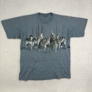 Vintage Habitat 1994 AOP Wolf All Over Print T Shirt Nature Grunge Double Sided